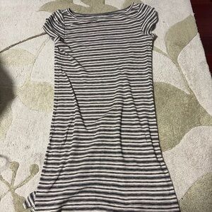 Loft Black and White Striped Sleeveless Tie Waist Dress XS